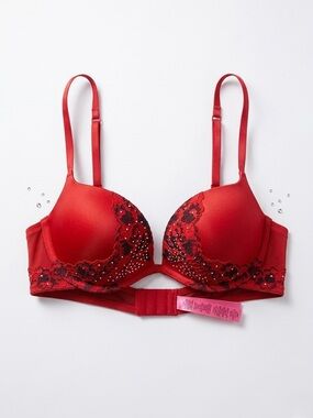 La SENZA Red Embellished Lace Push-Up Bra